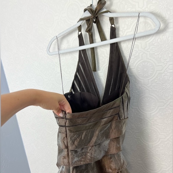 Vintage Cache Halter Dress Size 6 Y2K 90s Metallic Vneck Cocktail Formal Event - Picture 6 of 7